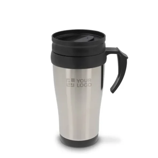 Gift Campaign Bicchiere da viaggio a doppia parete in acciaio e PP con manico 350ml> Bicchieri Termici Personalizzati