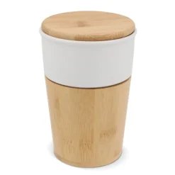 Gift Campaign Bicchiere di ceramica con dettagli in bambù e tappo a pressione 300ml> Bicchieri Take Away