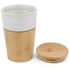 Gift Campaign Bicchiere di ceramica con dettagli in bambù e tappo a pressione 300ml> Bicchieri Take Away