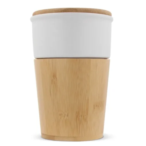 Gift Campaign Bicchiere di ceramica con dettagli in bambù e tappo a pressione 300ml> Bicchieri Take Away