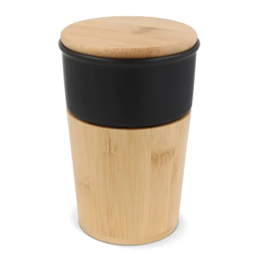 Gift Campaign Bicchiere di ceramica con dettagli in bambù e tappo a pressione 300ml> Bicchieri Take Away
