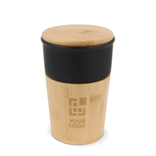 Gift Campaign Bicchiere di ceramica con dettagli in bambù e tappo a pressione 300ml> Bicchieri Take Away