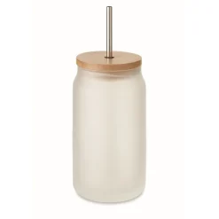 Gift Campaign Bicchiere di vetro a forma di barattolo da 400 ml con cannuccia e tappo> Bicchieri Di Vetro Personalizzati