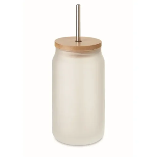 Gift Campaign Bicchiere di vetro a forma di barattolo da 400 ml con cannuccia e tappo> Bicchieri Di Vetro Personalizzati