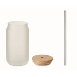 Gift Campaign Bicchiere di vetro a forma di barattolo da 400 ml con cannuccia e tappo></noscript> Bicchieri Di Vetro Personalizzati
