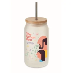 Gift Campaign Bicchiere di vetro a forma di barattolo da 400 ml con cannuccia e tappo></noscript> Bicchieri Di Vetro Personalizzati