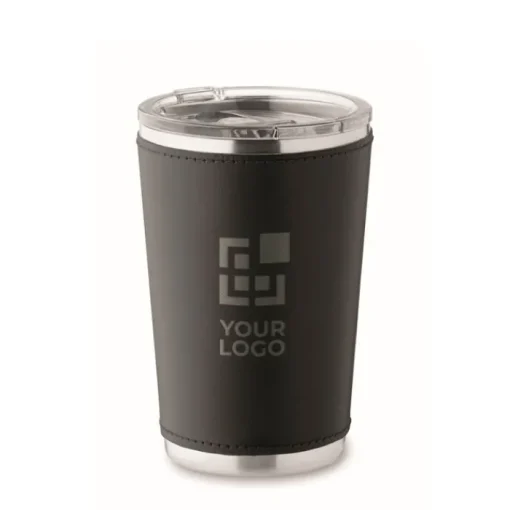 Gift Campaign Bicchiere in acciaio con fodera rimovibile in pelle sintetica 350ml> Bicchieri Take Away