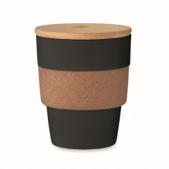 Gift Campaign Bicchiere in PP riciclato con fascia in sughero e tappo in bambù 300 ml> Bicchieri Take Away