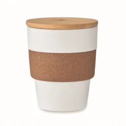 Gift Campaign Bicchiere in PP riciclato con fascia in sughero e tappo in bambù 300 ml> Bicchieri Take Away