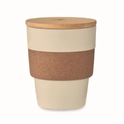 Gift Campaign Bicchiere in PP riciclato con fascia in sughero e tappo in bambù 300 ml><noscript><img width=