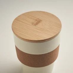 Gift Campaign Bicchiere in PP riciclato con fascia in sughero e tappo in bambù 300 ml><noscript><img width=