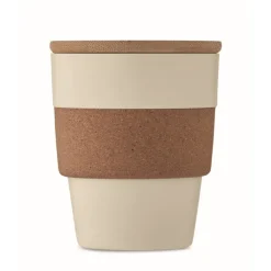 Gift Campaign Bicchiere in PP riciclato con fascia in sughero e tappo in bambù 300 ml><noscript><img width=