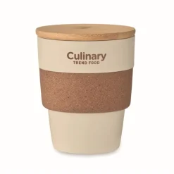 Gift Campaign Bicchiere in PP riciclato con fascia in sughero e tappo in bambù 300 ml><noscript><img width=