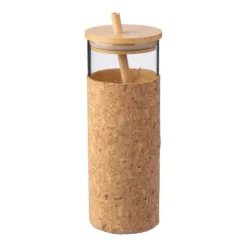 Gift Campaign Bicchiere in vetro con custodia in sughero, tappo e cannuccia in bambù da 450 ml> Bicchieri Di Vetro Personalizzati|Borracce In Vetro
