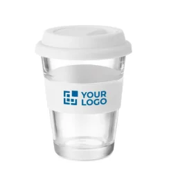 Gift Campaign Bicchiere take away con tappo e fascia silicone 350ml Takeaway Cristal></noscript> Bicchieri Take Away