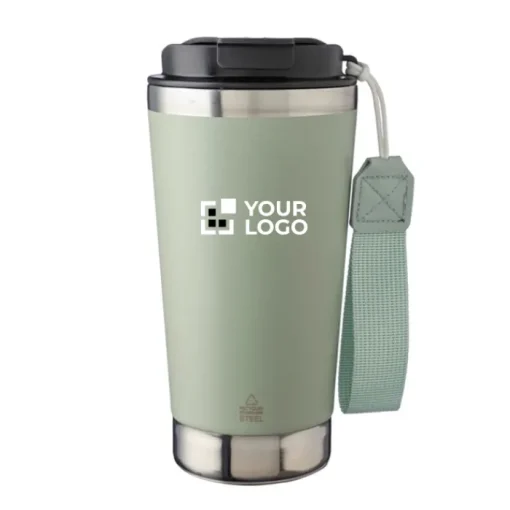 Gift Campaign Bicchiere termico con cinturino coordinato e coperchio nero da 500 ml> Bicchieri Termici Personalizzati