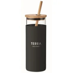 Gift Campaign Bicchiere vetro con custodia e cannuccia bambù 450ml CrystalStraw> Bicchieri Di Vetro Personalizzati