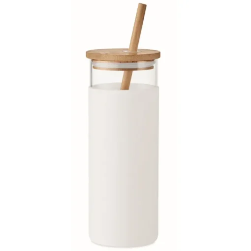 Gift Campaign Bicchiere vetro con custodia e cannuccia bambù 450ml CrystalStraw> Bicchieri Di Vetro Personalizzati