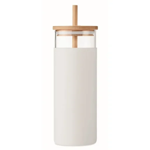 Gift Campaign Bicchiere vetro con custodia e cannuccia bambù 450ml CrystalStraw> Bicchieri Di Vetro Personalizzati
