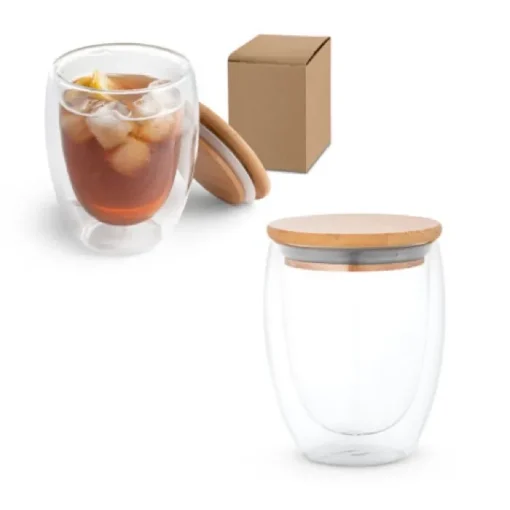 Gift Campaign Bicchiere vetro due pareti coperchio bamboo 350ml Vacuum Medium> Tazzine Da Caffè E Tazze Tè