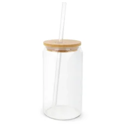 Gift Campaign Bicchieri in vetro personalizzati con tappo in bambù e cannuccia da 450ml> Bicchieri Di Vetro Personalizzati