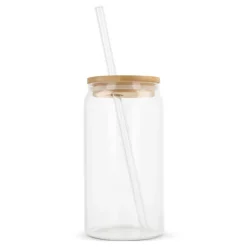 Gift Campaign Bicchieri in vetro personalizzati con tappo in bambù e cannuccia da 450ml> Bicchieri Di Vetro Personalizzati