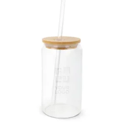 Gift Campaign Bicchieri in vetro personalizzati con tappo in bambù e cannuccia da 450ml></noscript> Bicchieri Di Vetro Personalizzati