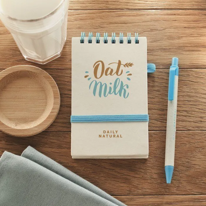 Gift Campaign Blocco note con logo A6 riciclato pagine a righe con penna EcoMilky> Block Notes|Taccuini Tascabili E Quadernini A6