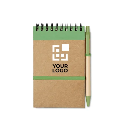 Gift Campaign Block notes con logo A6 elastico pagine bianche e penna blu EcoSpiral> Gadget Ecologici|Gadget Per L'Ufficio