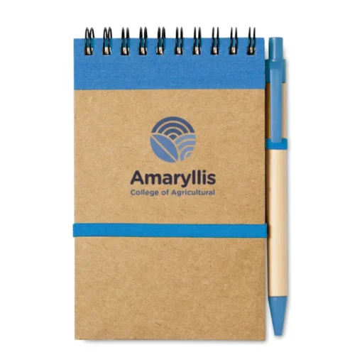 Gift Campaign Block notes con logo A6 elastico pagine bianche e penna blu EcoSpiral> Gadget Ecologici|Gadget Per L'Ufficio