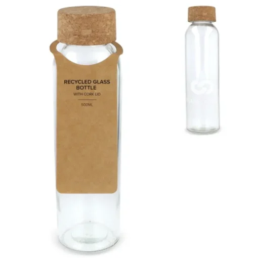 Gift Campaign Boraccia promozionale in vetro riciclato con tappo in sughero 500ml> Borracce In Vetro