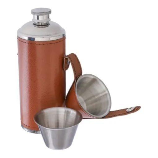 Gift Campaign Borraccia in acciaio inox con 2 bicchieri e custodia in pelle 230 ml> Borracce Di Metallo