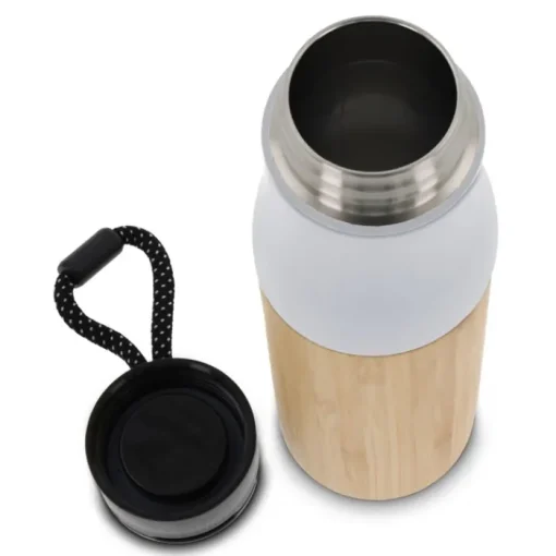 Gift Campaign Borraccia in acciaio inox con rivestimento in bambù e laccetto 500ml> Borracce Di Metallo