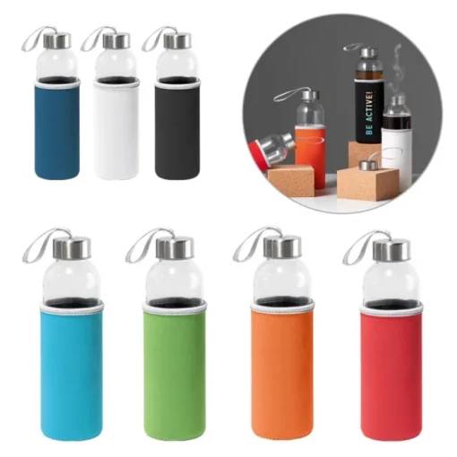 Gift Campaign Borraccia in vetro con tappo in acciaio inox e custodia colorata 520ml> Borracce In Vetro