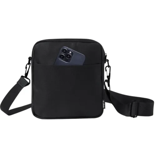 Gift Campaign Borsa a tracolla nera in poliestere RPET 600D con tasca frontale> Borse Da Viaggio