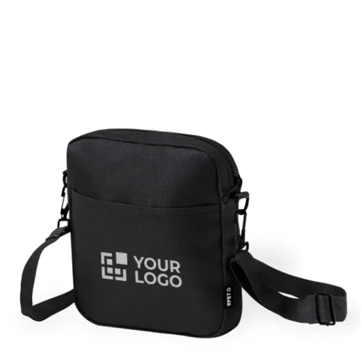 Gift Campaign Borsa a tracolla nera in poliestere RPET 600D con tasca frontale> Borse Da Viaggio