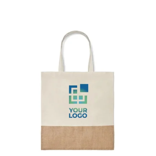 Gift Campaign Borsa cotone personalizzata con fondo in finta juta 160 g/m2 Natural> Tote Bag Personalizzate|Shopper In Cotone Personalizzate