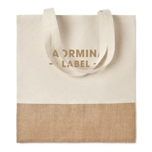 Gift Campaign Borsa cotone personalizzata con fondo in finta juta 160 g/m2 Natural> Tote Bag Personalizzate|Shopper In Cotone Personalizzate