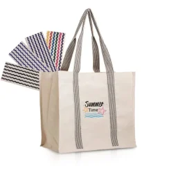 Gift Campaign Borsa dai manici lunghi colorati a righe in cotone naturale 300 g/m2> Shopper In Cotone Personalizzate