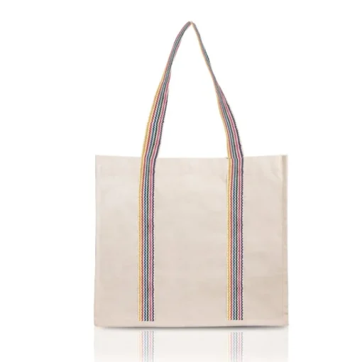Gift Campaign Borsa dai manici lunghi colorati a righe in cotone naturale 300 g/m2> Shopper In Cotone Personalizzate