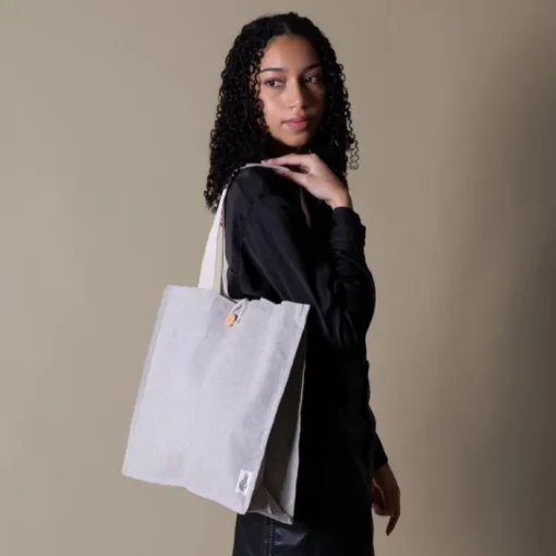 Gift Campaign Borsa in cotone effetto mélange con bottone di chiusura> Shopper In Cotone Personalizzate