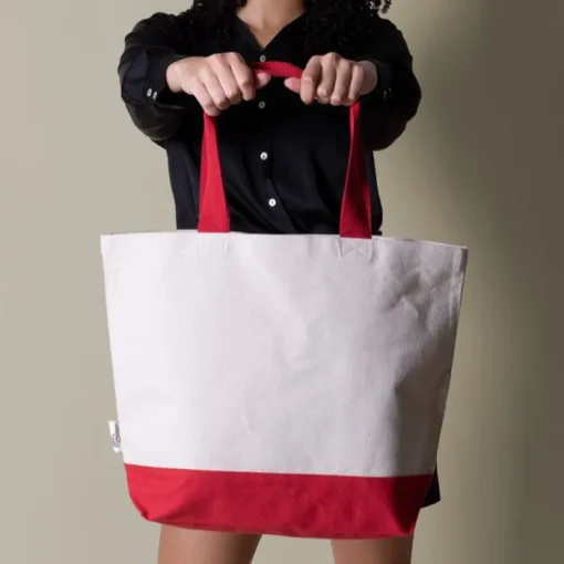 Gift Campaign Borsa in cotone riciclato con base e manici colorati da 320 g/m2> Shopper In Cotone Personalizzate