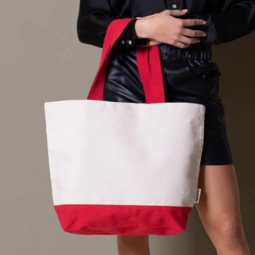 Gift Campaign Borsa in cotone riciclato con base e manici colorati da 320 g/m2> Shopper In Cotone Personalizzate