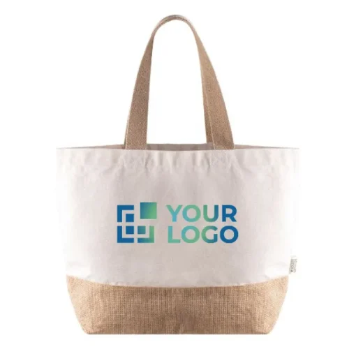Gift Campaign Borsa in cotone riciclato da 320 g/m2 con base e manici in iuta> Borse Per La Spesa|Borse In Juta