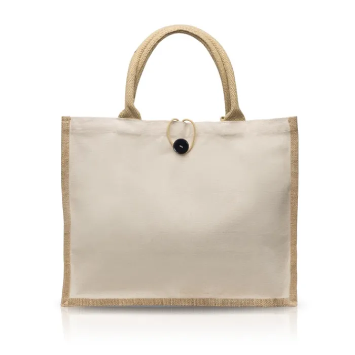 Gift Campaign Borsa in juta e cotone con chiusura a bottone e manici corti 310 g/m2> Borse In Juta|Shopper In Cotone Personalizzate