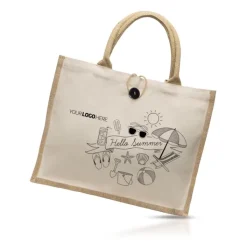 Gift Campaign Borsa in juta e cotone con chiusura a bottone e manici corti 310 g/m2> Borse In Juta|Shopper In Cotone Personalizzate