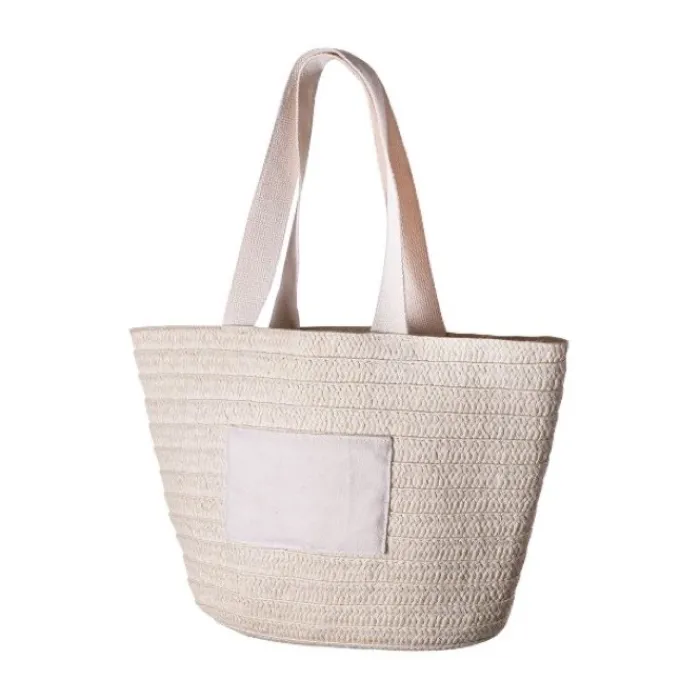 Gift Campaign Borsa mare in carta di paglia con manici e tasca esterna in cotone> Borse In Juta