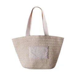 Gift Campaign Borsa mare in carta di paglia con manici e tasca esterna in cotone> Borse In Juta