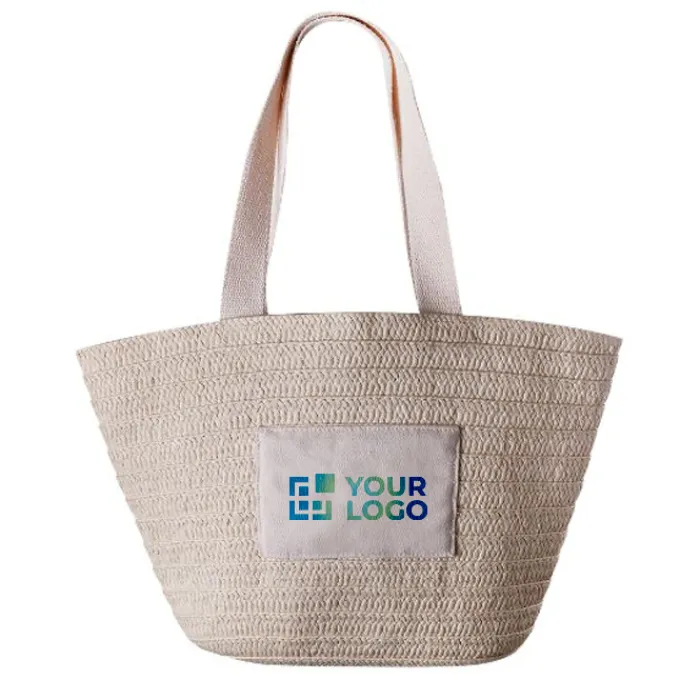 Gift Campaign Borsa mare in carta di paglia con manici e tasca esterna in cotone> Borse In Juta