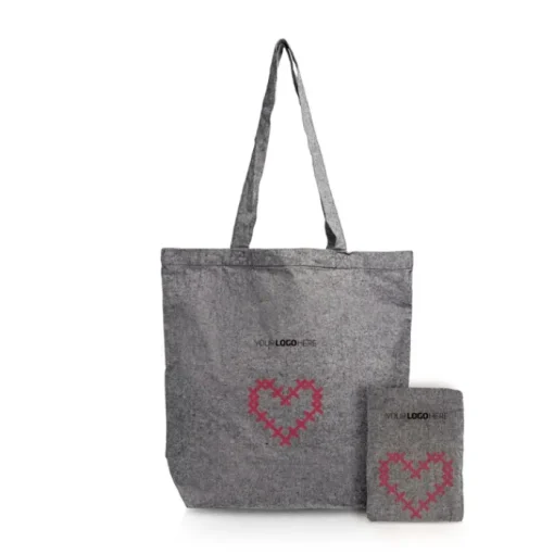 Gift Campaign Borsa pieghevole in cotone riciclato con tasca interna 190 g/m2> Shopper In Cotone Personalizzate